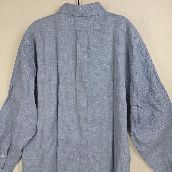 Brooks Brothers Shirt Mens Extra Large XL Blue 100% Linen Collared Preppy Work - Picture 9 of 10